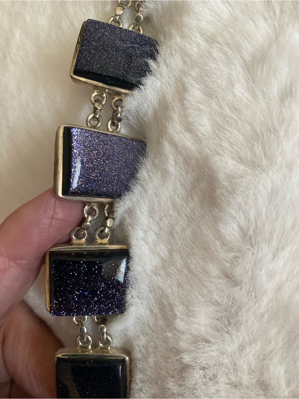 Sterling silver Bracelet with Sparkling blue goldstones adjustable length